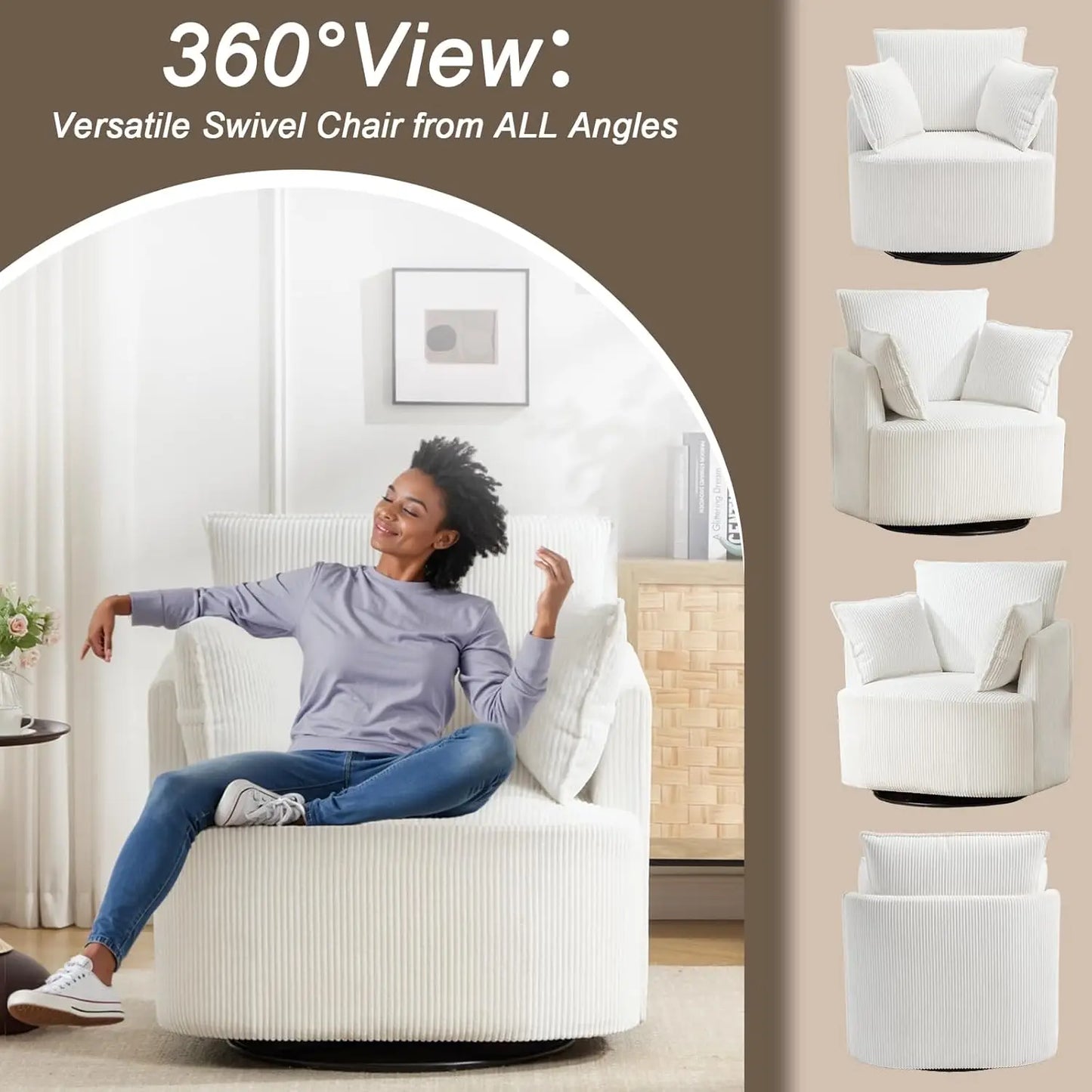 Swivel Barrel Chair Upholstered Reclining Armchair For Living Room