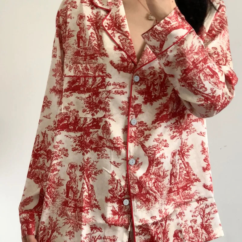 Floral Satin Pajama Set For Women Sleepwear Lounge Wear