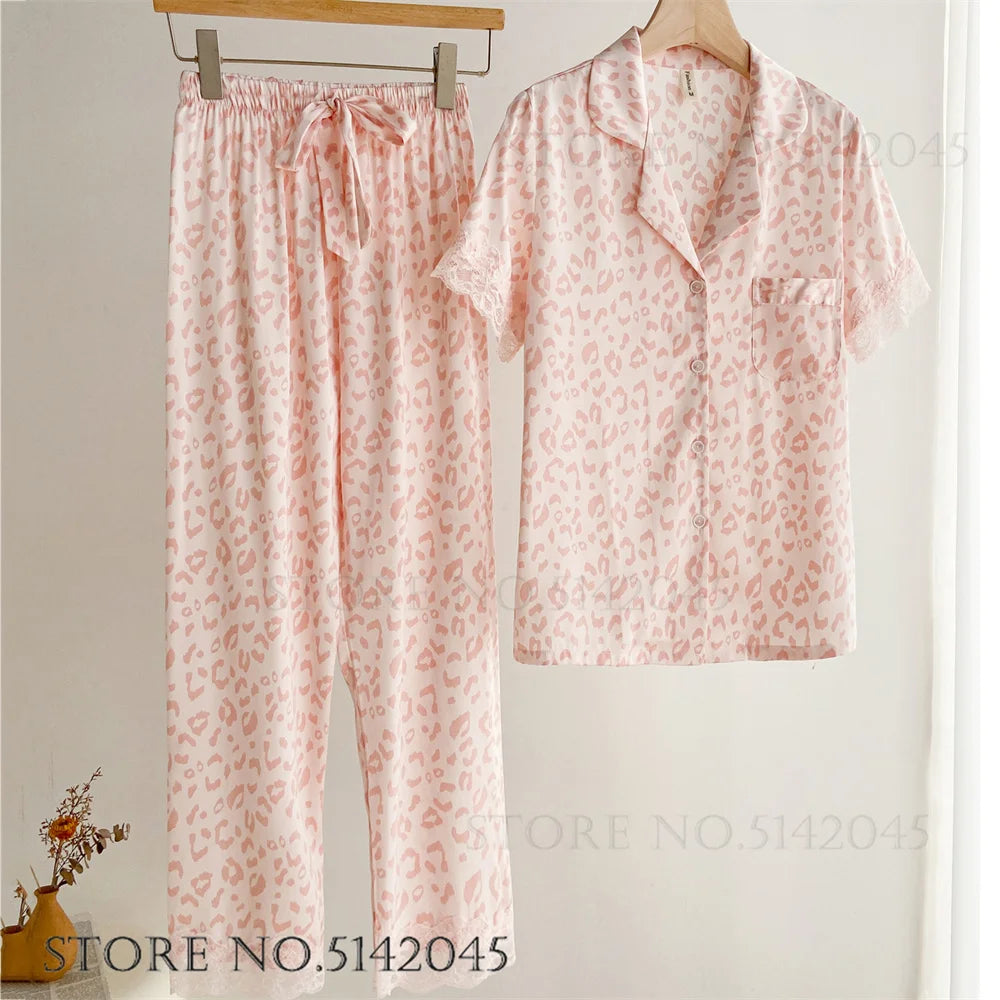 Floral Satin Pajama Set For Women Sleepwear Lounge Wear
