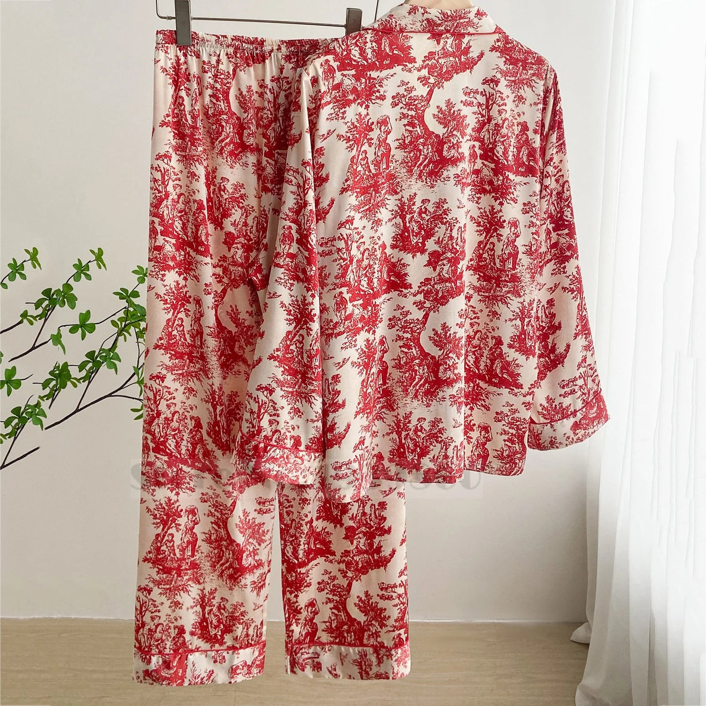 Floral Satin Pajama Set For Women Sleepwear Lounge Wear