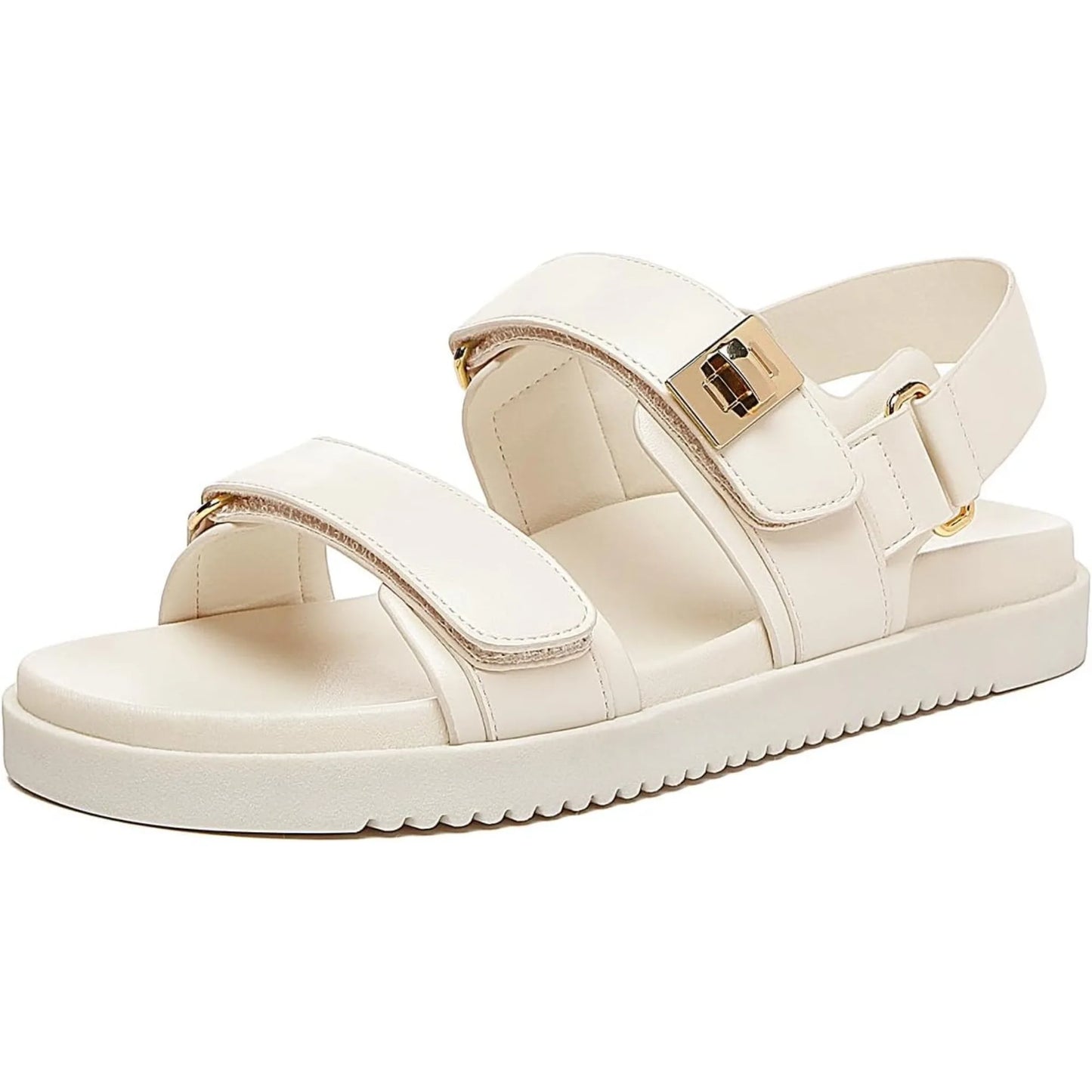Women's Leather Flat Sandals With Adjustable Double Straps