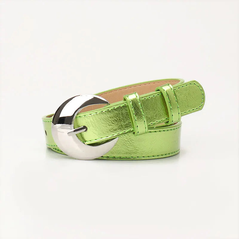 Womens Belt Silver Buckle Polyurethane Metal Waistband Fashion
