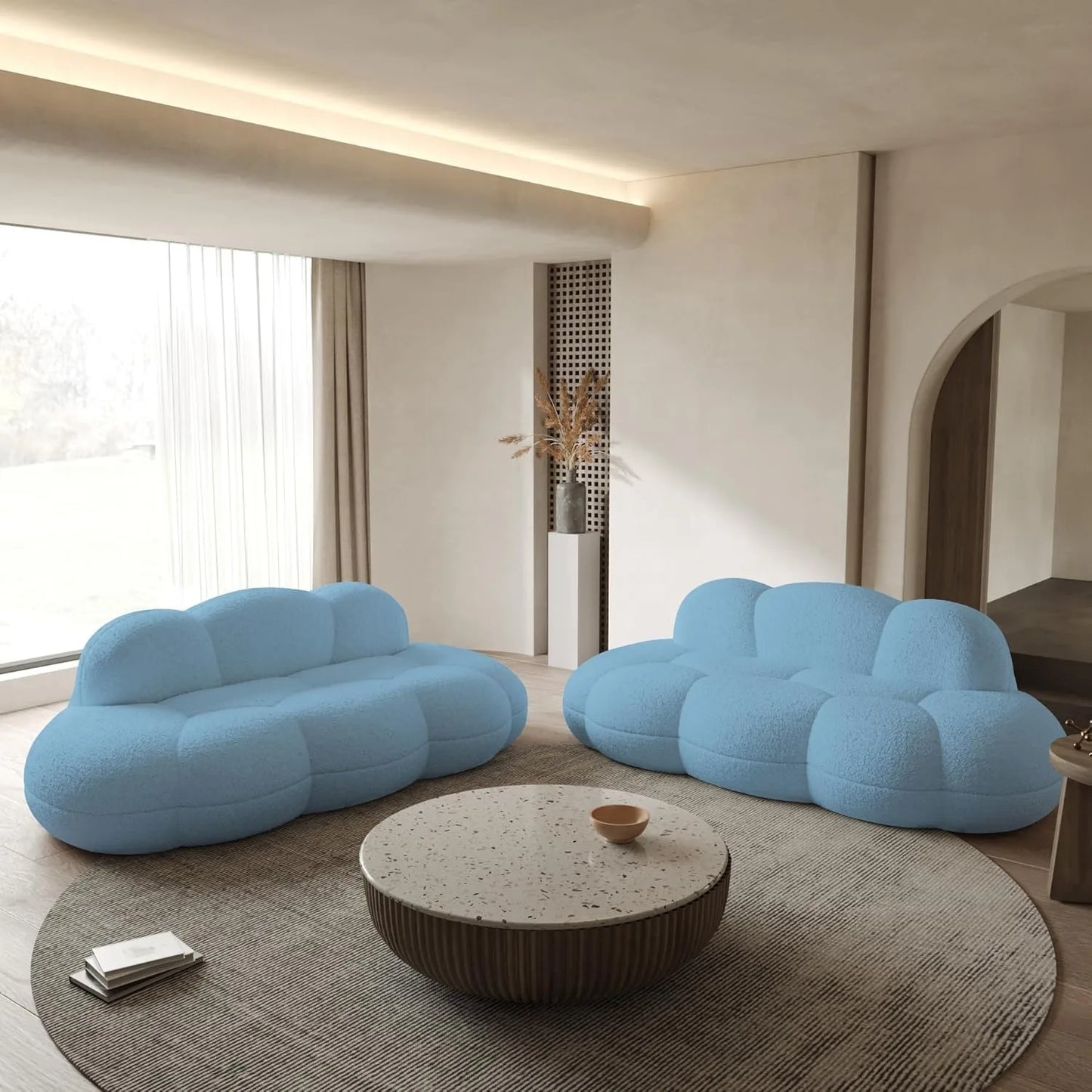 XIUWO Curved Boucle Cloud Sofa Three Seater Living Room