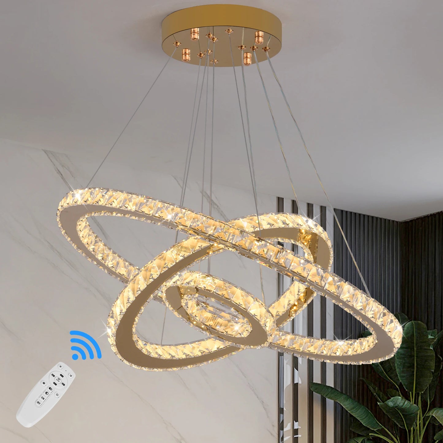 Vinilky Crystal Luxury Pendant Lights For Living Room Remote Control Chandeliers
