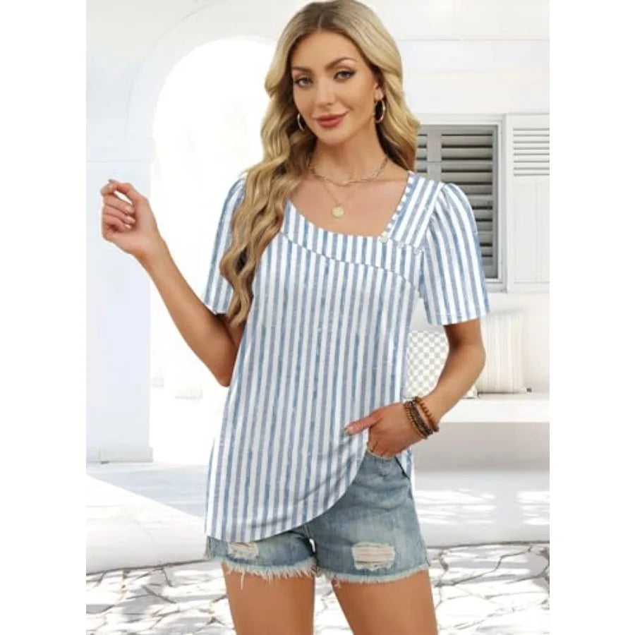 Women's Square Neck Short Sleeve Top Polyester Knit Regular Fit