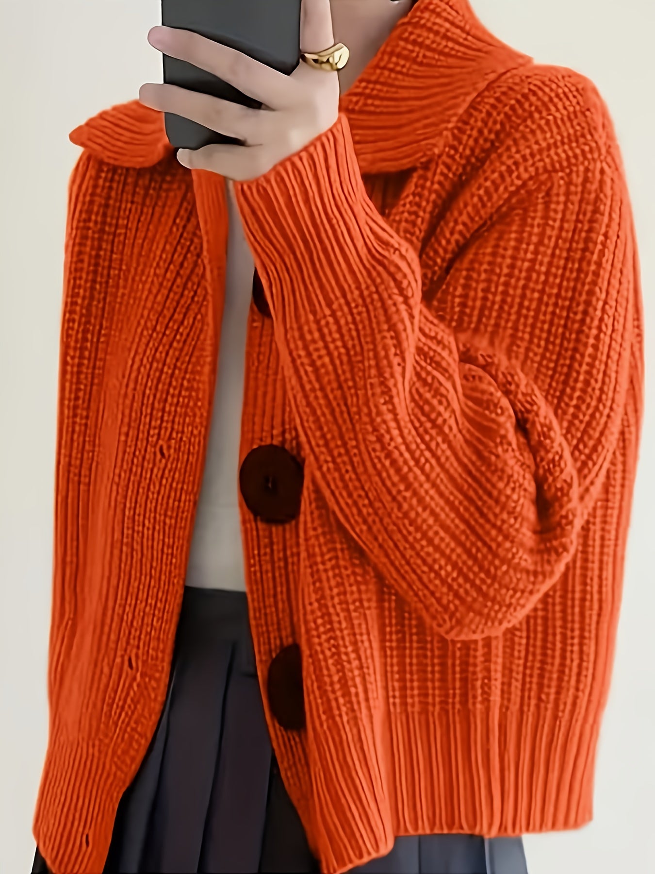 Womens Elegant Long Sleeve Cardigan With Button Front Closure Stretchy Fit All Season Non See Through