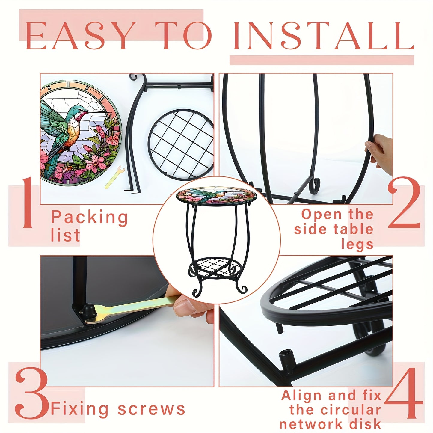 GOTFLYO Round Multifunctional End Table With Storage Shelf And Scroll Accent Easy Assembly