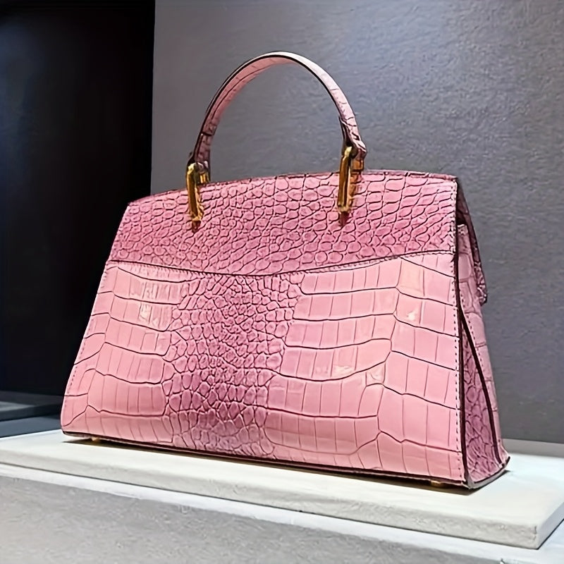 Genuine Leather CrocodilePrint Handbag For Women With Magnetic Closure Crossbody