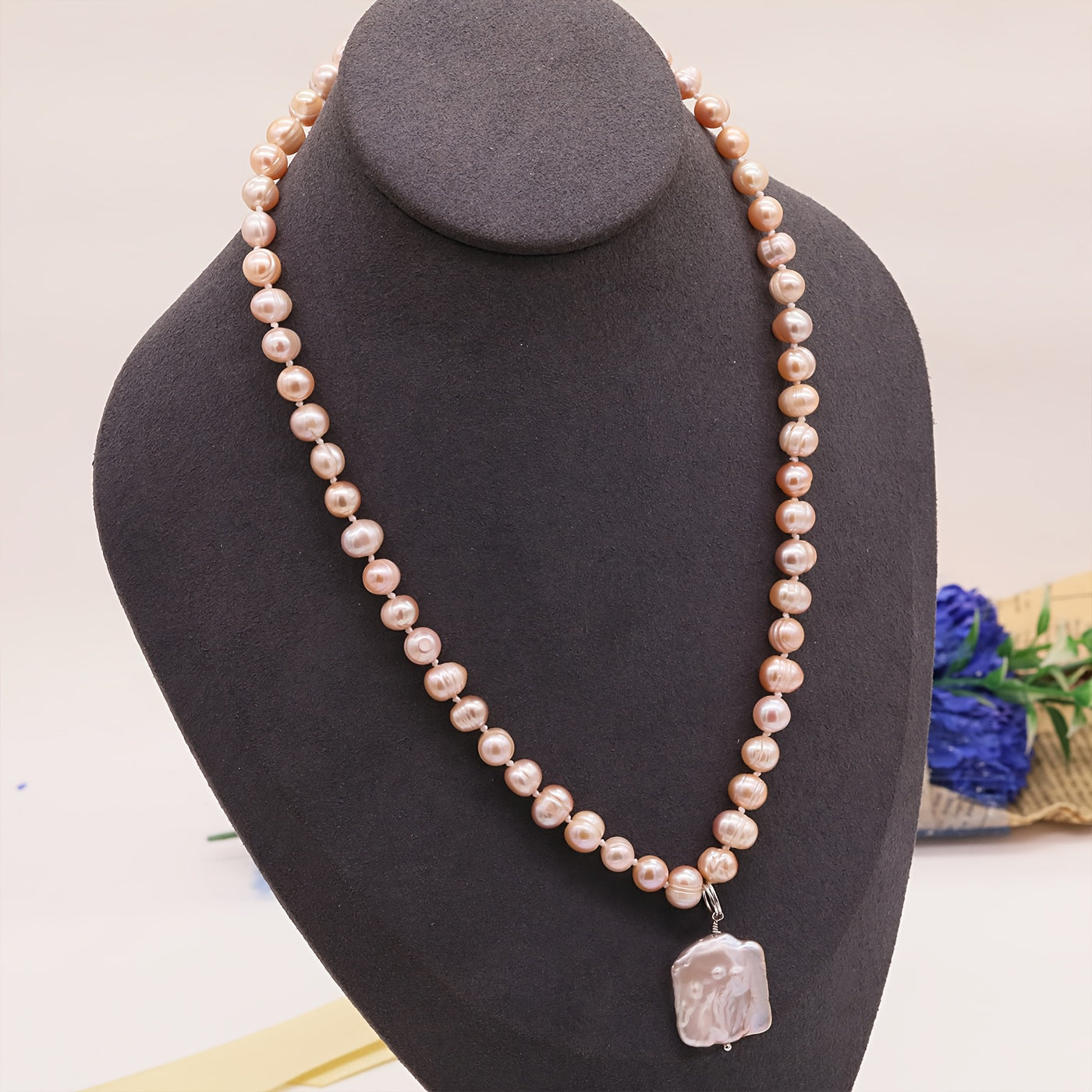 Handmade Freshwater Pearl Necklace With Baroque Pendant Gift Box