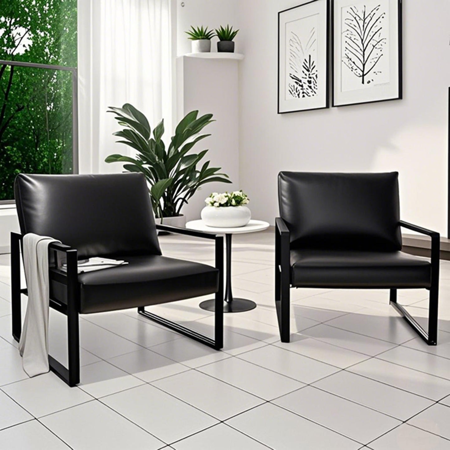 LTTROMAT Modern Accent Chair Set Of 2 Faux Leather Armchairs