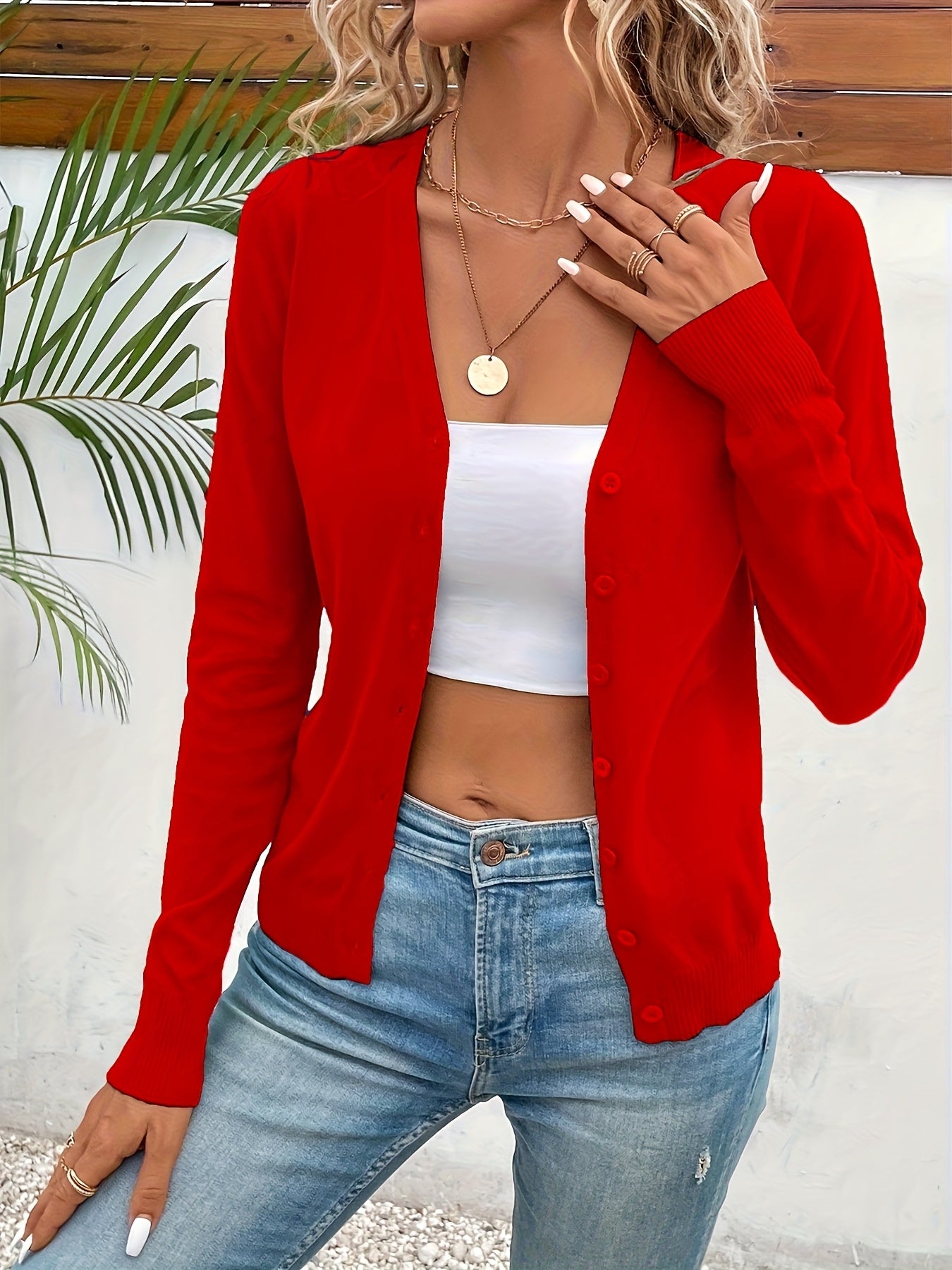 WCQ Women’s Buttoned Cardigan Sweater With V Neck And Stretch