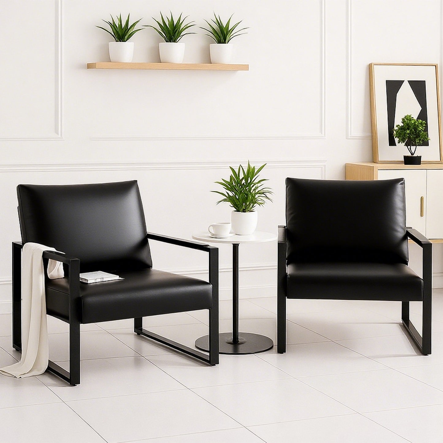 LTTROMAT Modern Accent Chair Set Of 2 Faux Leather Armchairs
