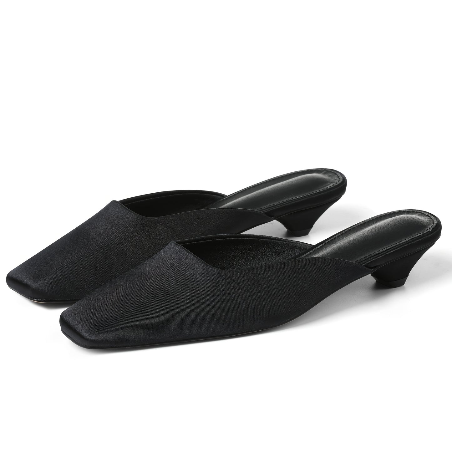 MIKARKA Satin Mules With Square Toe Kitten Heel Non Slip