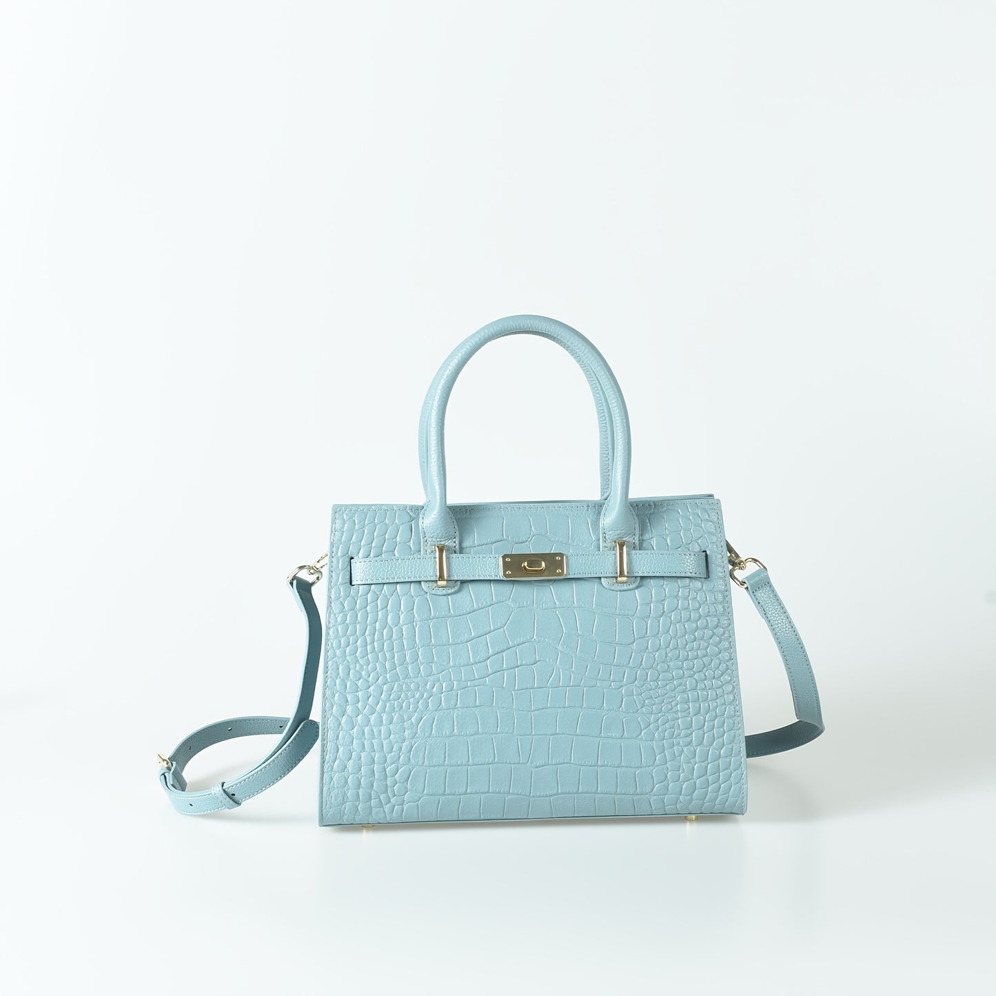 Crocodile-Texture Leather Handbag With Detachable Strap And Zipper
