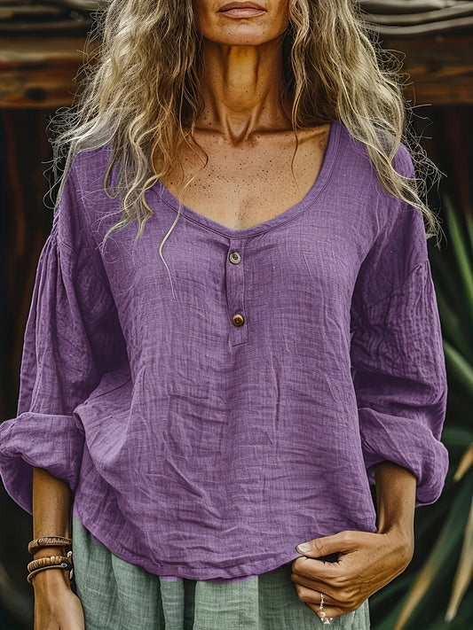 Bohemian Linen Long Sleeve Shirt For Women All Season Boho