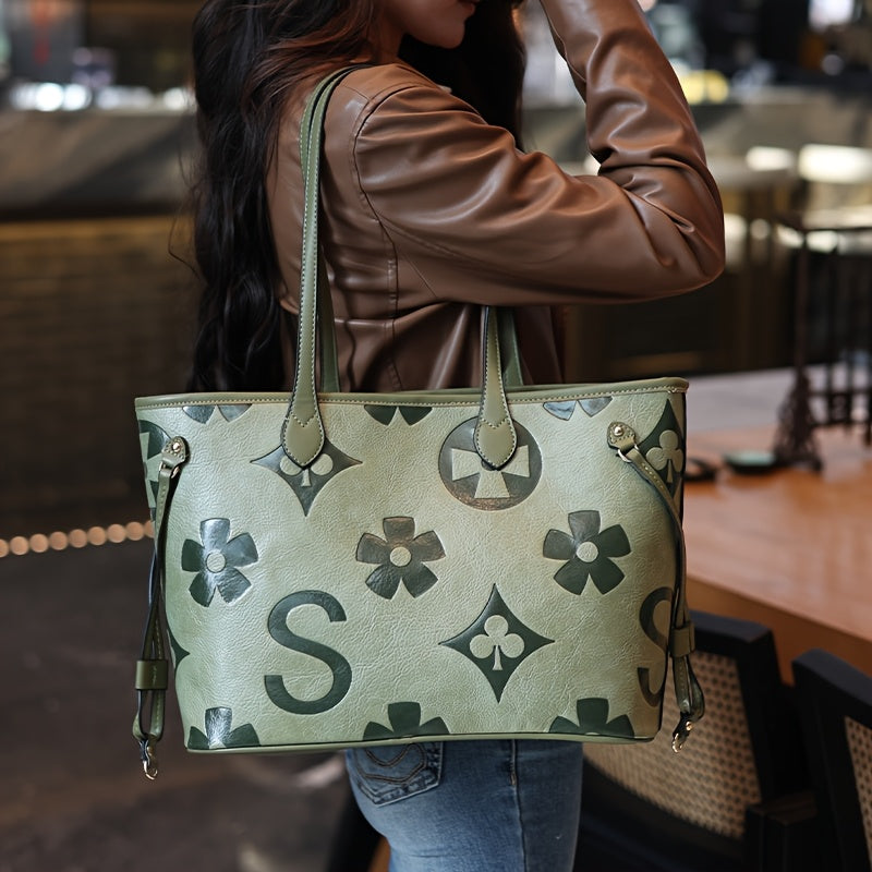 Monogram Tote Bag For Women In Faux Leather With Buckle