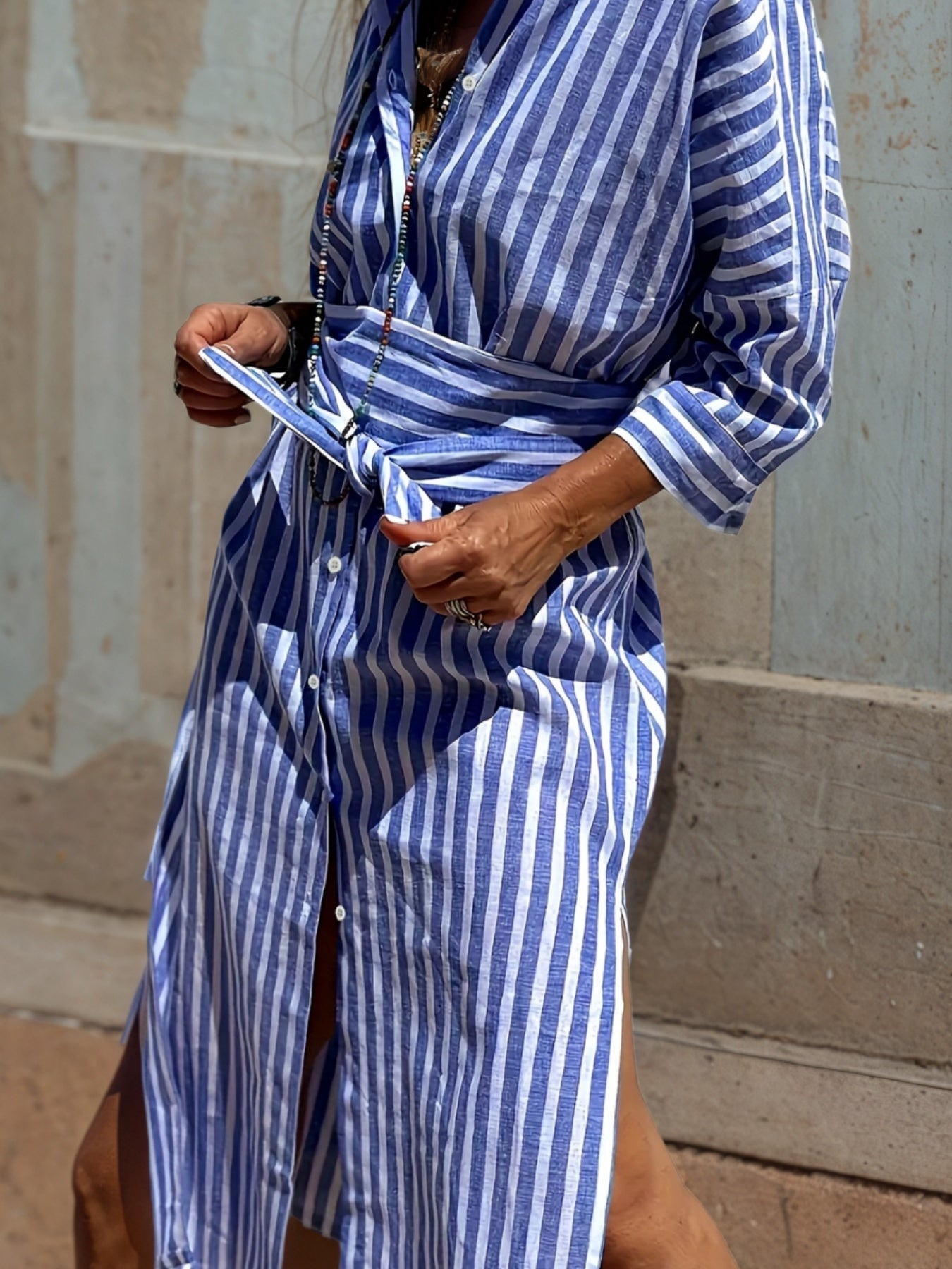 Adu Womens Shirt Dress Belted Waist Machine Washable