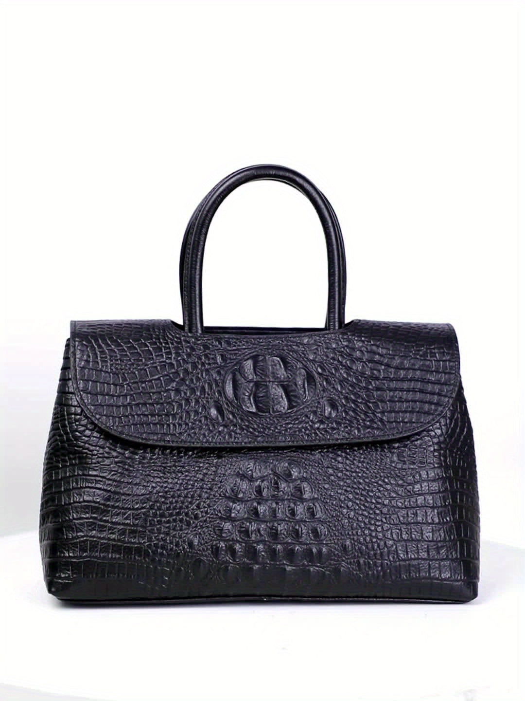 Luxury Crocodile Embossed Leather Handbag Tote With Buckle Closure