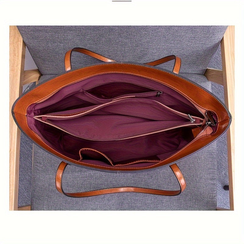 Genuine Leather Vintage Slit Tote Bag With Top Handle