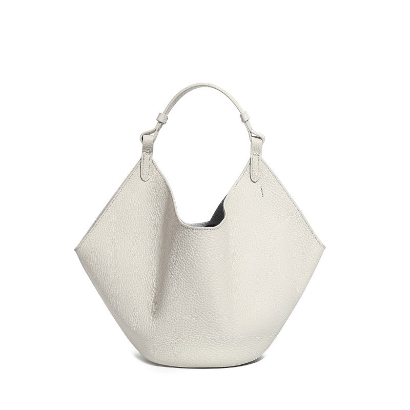 Genuine Leather Bucket Tote Bag For Women With Magnetic Closure