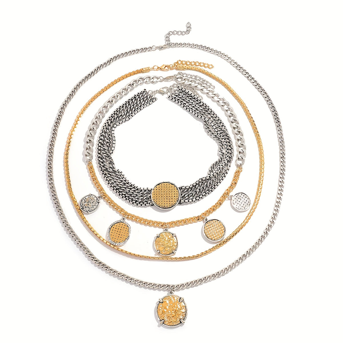 Vintage Elegant Multi Layer Round Pendant Necklace Set Evening Wear
