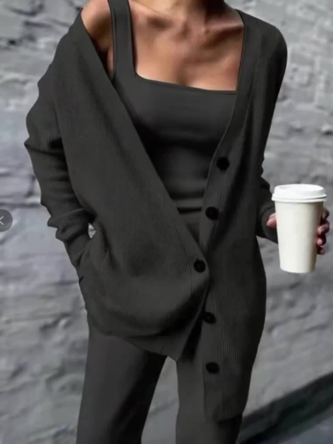 SCACTO Women's Casual Three Piece Set Jacket Vest Pants