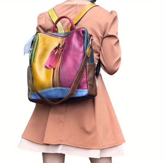 Genuine Leather Womens Backpack With Large Capacity And Adjustable Straps Zipper Closure Spacious Interior Crossbody Bag