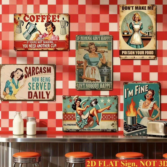 Retro Metal Tin Wall Signs Set Of Six For Home Bar And Garage With Womens Humor Quotes Funny