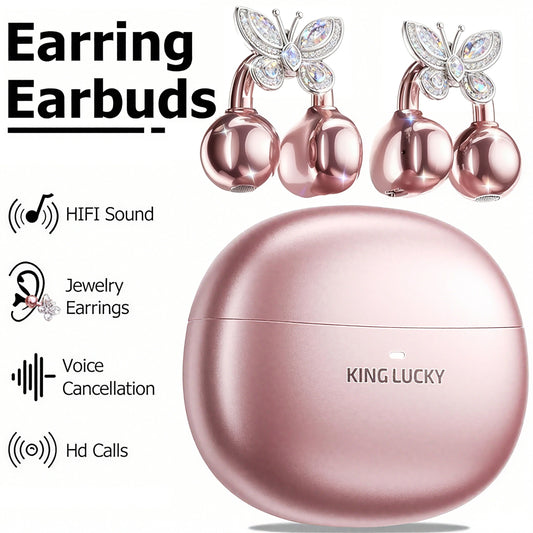 Kinglucky I121 Wireless Earbuds With Detachable Gemstone Earrings Bluetooth 5.4 HiFi Stereo ANC For Exercise Outdoors