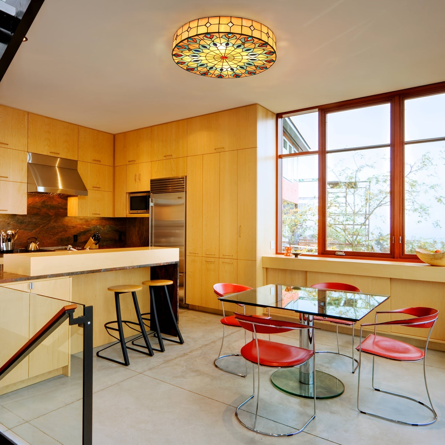 Rustic Style Flush Mount Ceiling Light Chandelier Fixture With E26 Base Handcrafted Multicolor Indoor Use