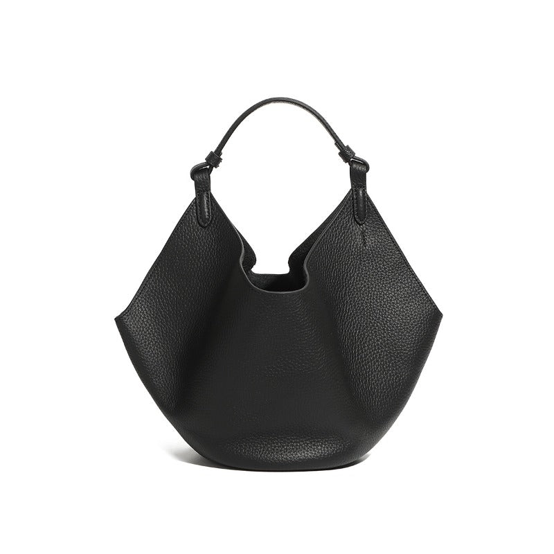 Genuine Leather Bucket Tote Bag For Women With Magnetic Closure