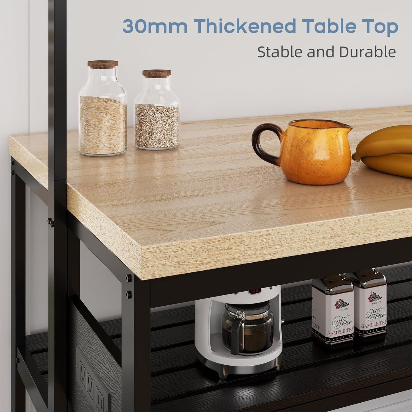 Merxeng Kitchen Island Bakers Rack With 3-Tier Storage