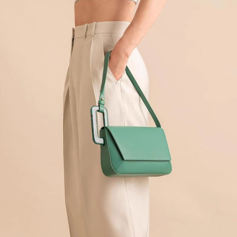 Geometric Small Square Shoulder Bag With Gold Hardware