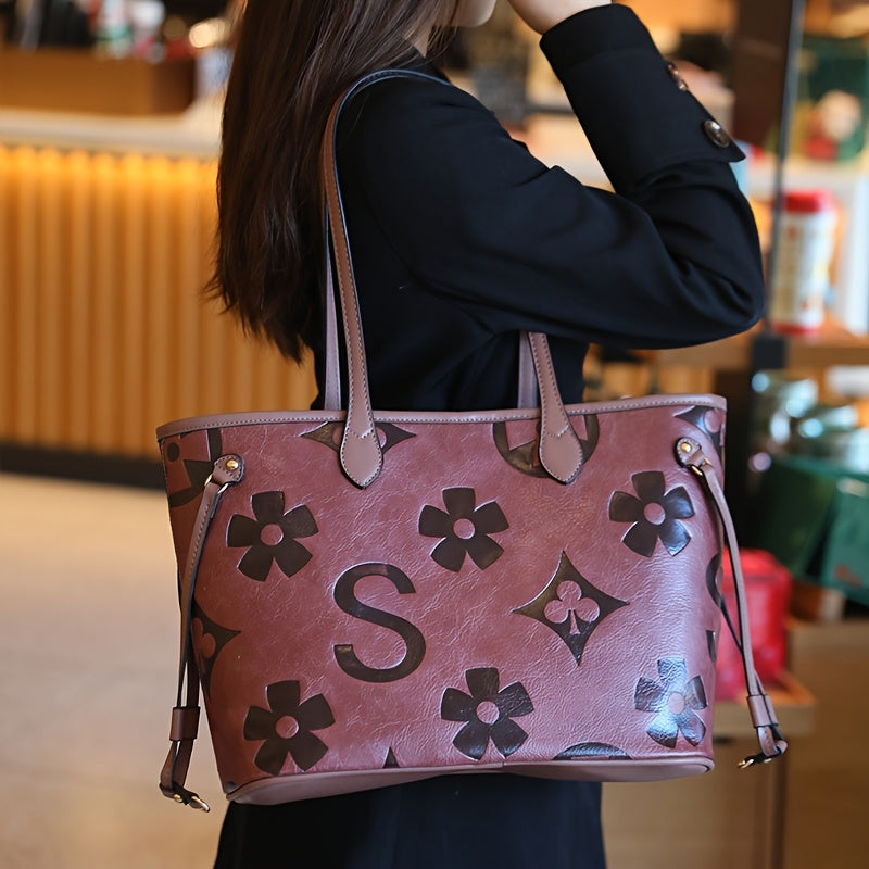 Monogram Tote Bag For Women In Faux Leather With Buckle