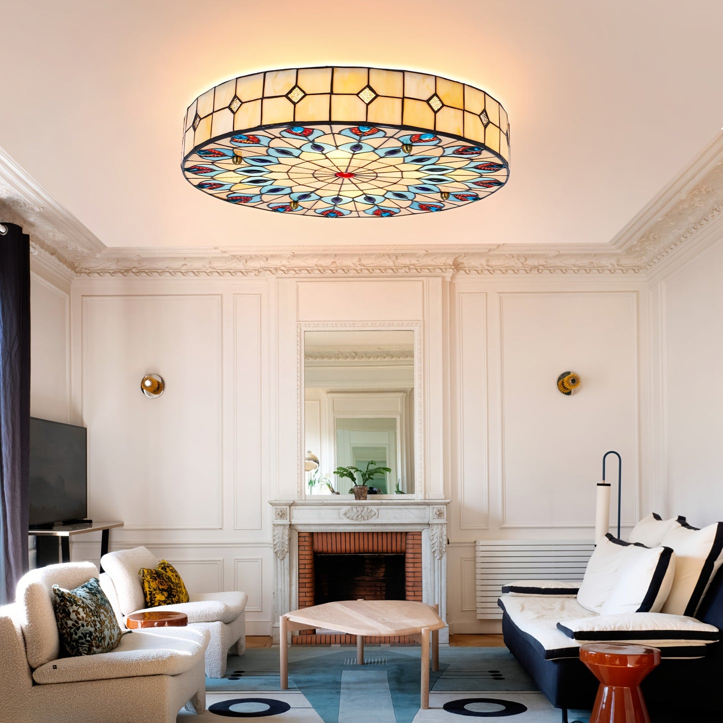 Rustic Style Flush Mount Ceiling Light Chandelier Fixture With E26 Base Handcrafted Multicolor Indoor Use