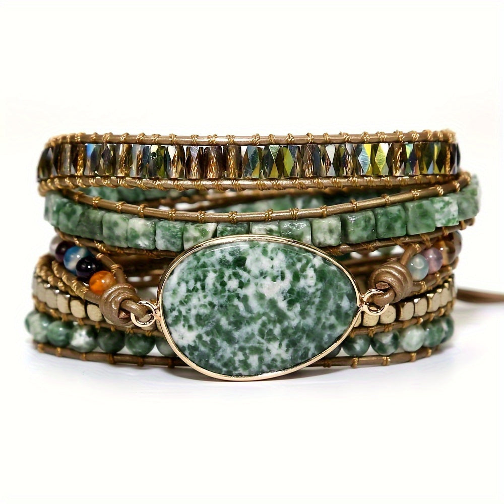 Bohemian Stone Bracelet With Beads Spacers And Oval Charm