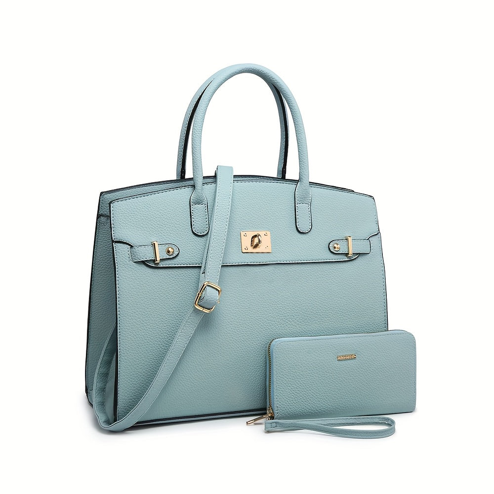 Women's Handbag And Wallet Set With Adjustable Crossbody Strap And Swivel Lock Closure