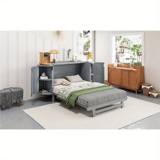 SENBOWE Murphy Bed With Hidden Storage And Side Cabinets