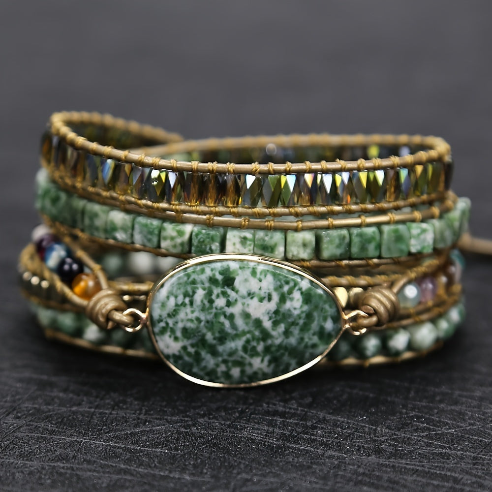 Bohemian Stone Bracelet With Beads Spacers And Oval Charm