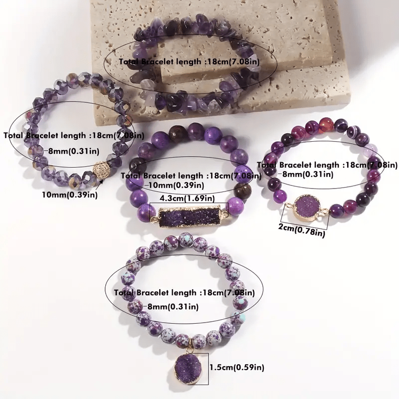 Boho Chic Natural Stone Beaded Bracelet Set Turquoise Zirconia Charms