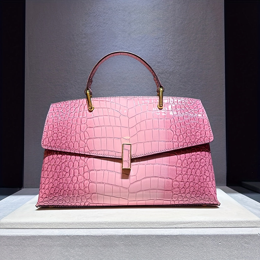 Genuine Leather CrocodilePrint Handbag For Women With Magnetic Closure Crossbody