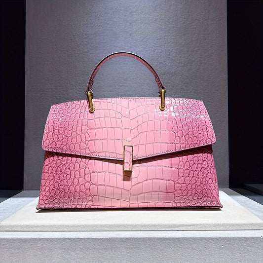 Genuine Leather CrocodilePrint Handbag For Women With Magnetic Closure Crossbody