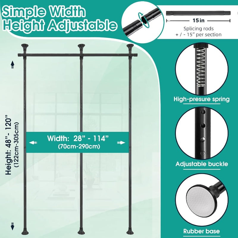 No Drilling Freestanding Room Divider With Tension Rod For Privacy Screen And Space Partition