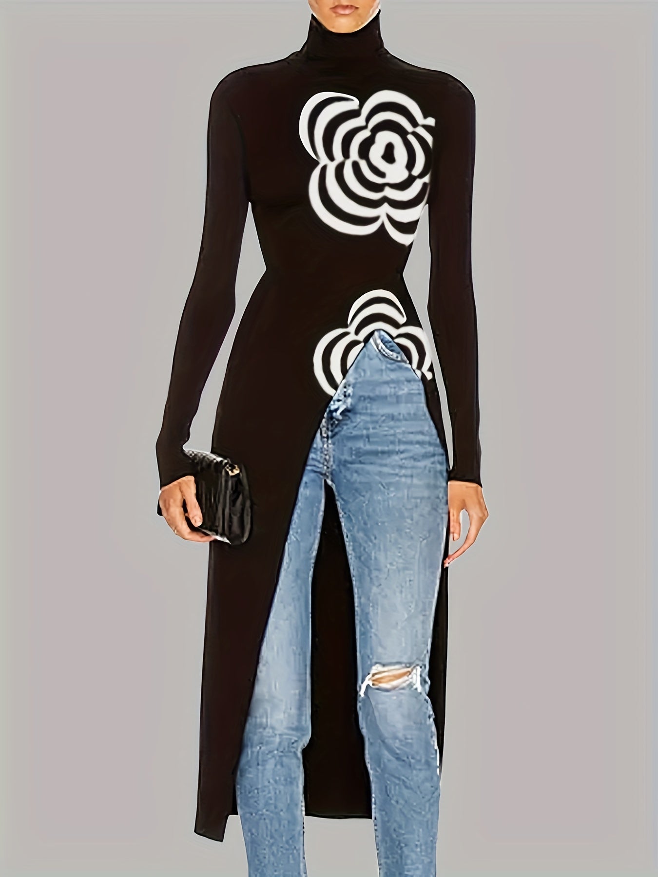 Elegant Slim Fit Asymmetrical Turtleneck Sweater With Long Sleeves