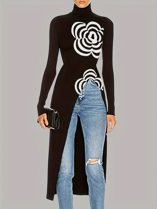 Elegant Slim Fit Asymmetrical Turtleneck Sweater With Long Sleeves