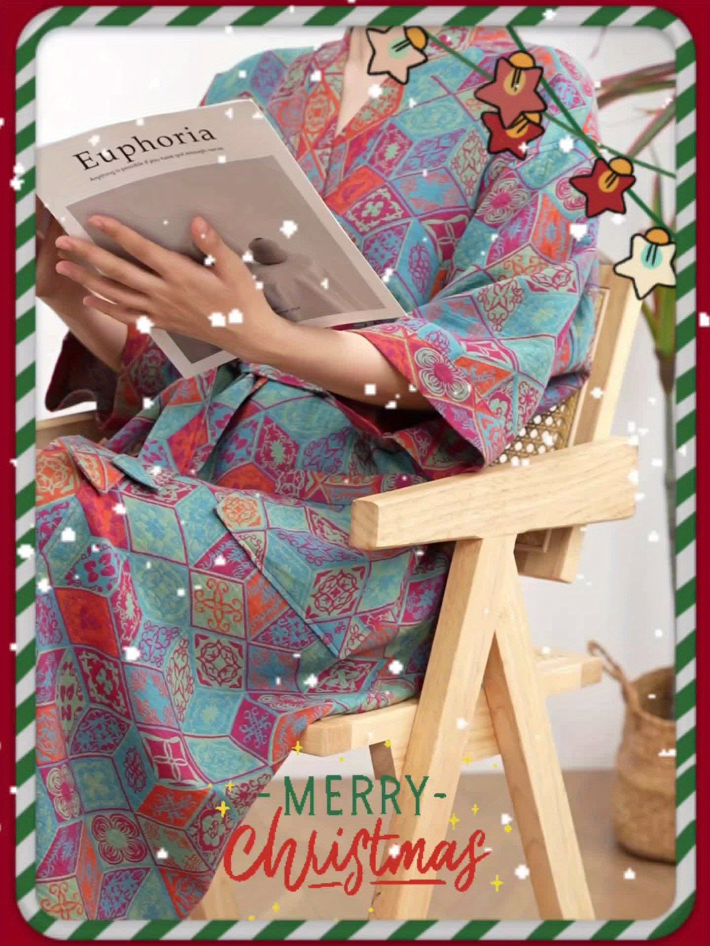 Mach Double Gauze Bathrobe With Pockets Lightweight Bohemian Floral Kimono