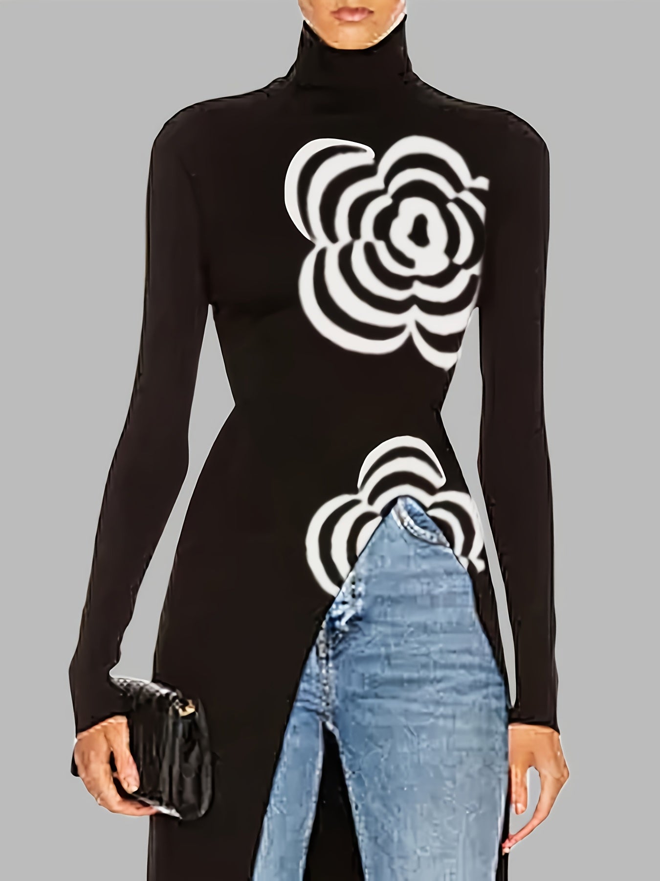 Elegant Slim Fit Asymmetrical Turtleneck Sweater With Long Sleeves