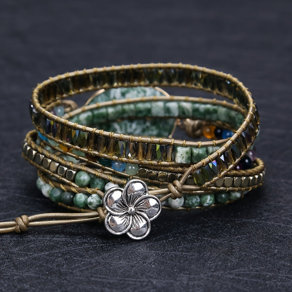 Bohemian Stone Bracelet With Beads Spacers And Oval Charm