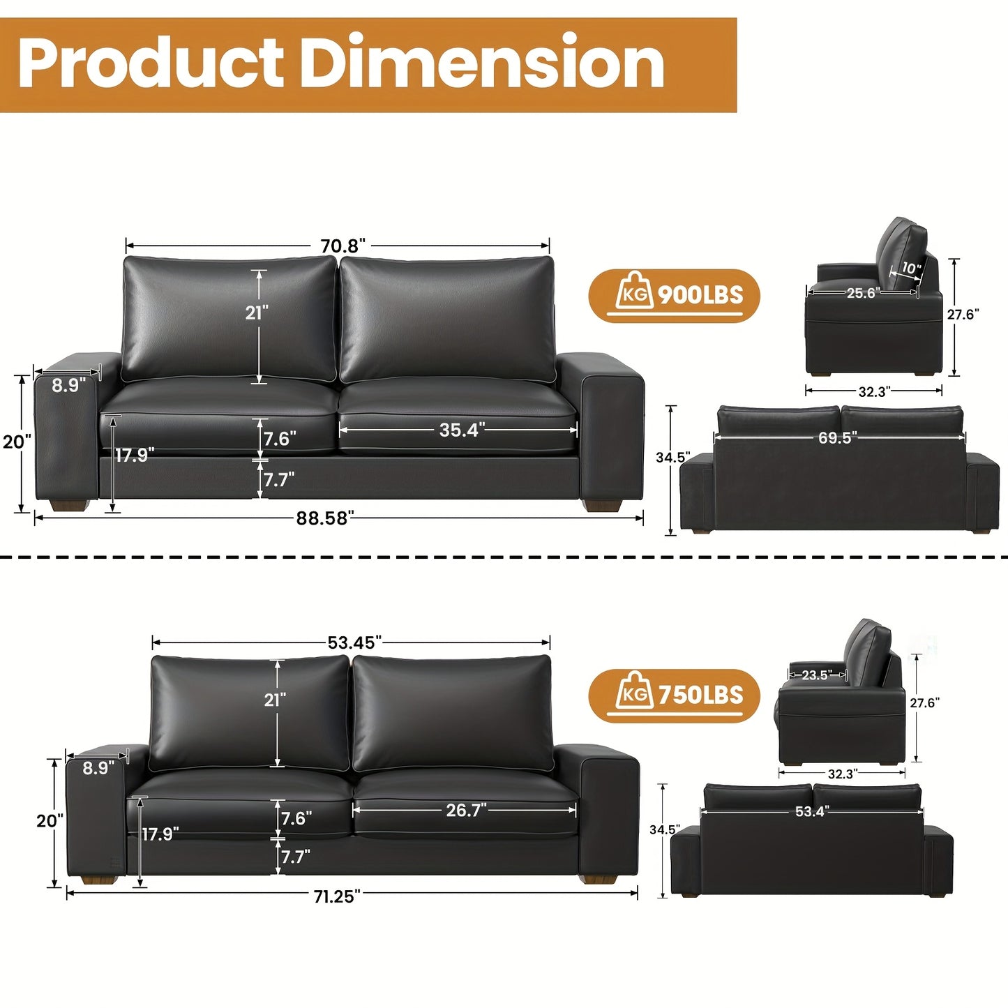 Liomindar Luxuriously-Designed Modern Faux Leather Sofa Loveseat Sleeper Couch Easy-Clean
