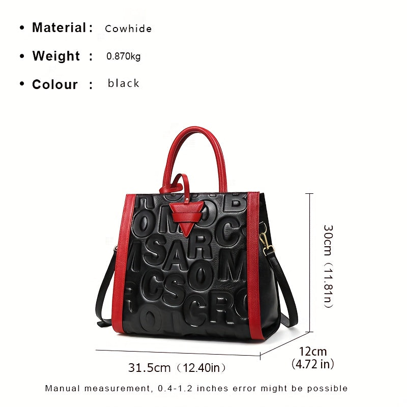 Genuine Cowhide Handbag And Crossbody With Adjustable Strap Zipper Closure